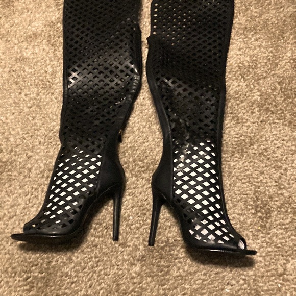 Black mesh above the knee peep toe boot - Picture 1 of 1